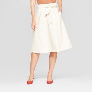 Target Cream Belted Leather Skirt
